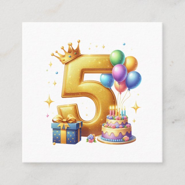 Golden 5th Birthday Square Business Card (Front)