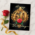 Golden 60th Birthday Rose Elegance Postcard<br><div class="desc">Mark sixty years with this elegant 60th Birthday postcard. A grand golden "60" dominates the design, radiating celebration, while a vibrant red rose at its base adds a timeless touch. An intricate golden frame beautifully encompasses the numbers. "Happy 60th Birthday" gracefully tops the card, with "Birthday" below, both fully customizable...</div>