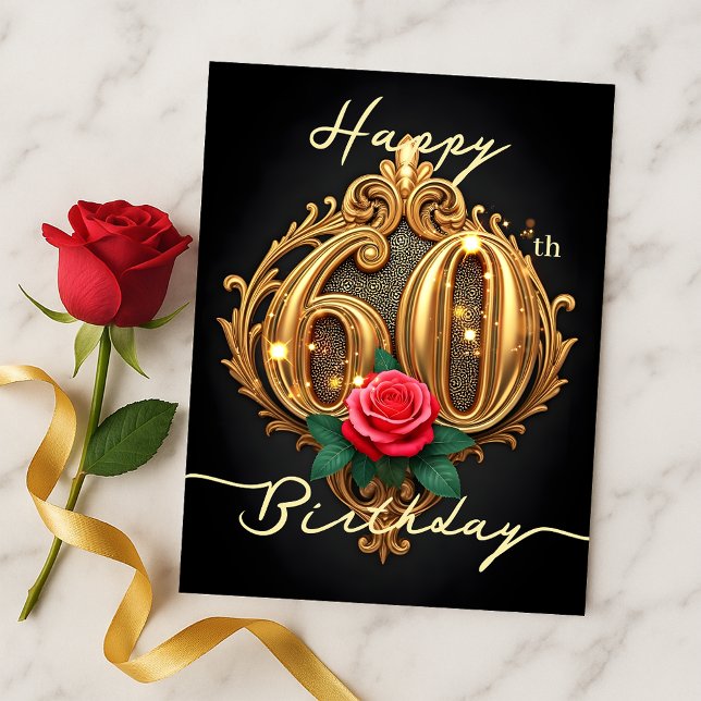 Golden 60th Birthday Rose Elegance Postcard (Creator Uploaded)