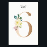 Golden 6 Floral Table Number Card<br><div class="desc">Golden number with soft pastel floral embelishment table number card. Personalise text font style,  size,  and colour.</div>