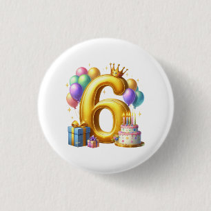 Golden 6th Birthday 3 Cm Round Badge