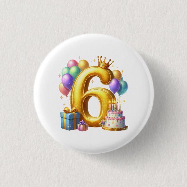 Golden 6th Birthday 3 Cm Round Badge (Front)