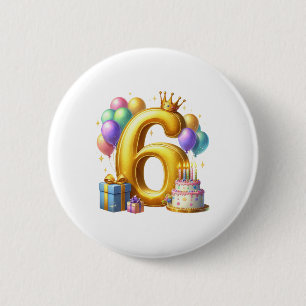 Golden 6th Birthday 6 Cm Round Badge