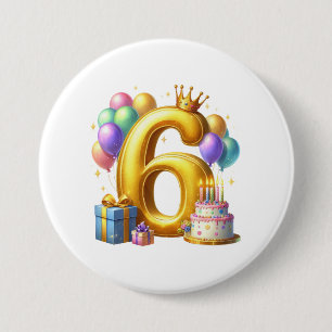 Golden 6th Birthday 7.5 Cm Round Badge