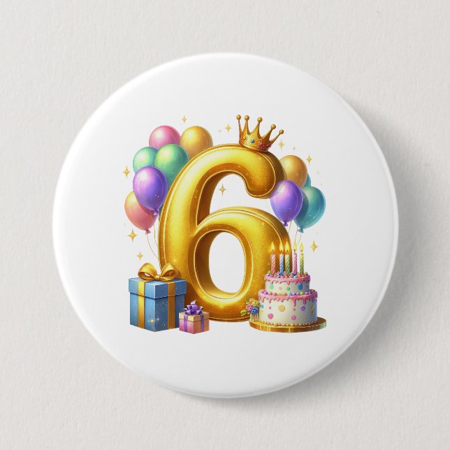 Golden 6th Birthday 7.5 Cm Round Badge (Front)