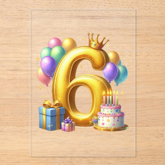 Golden 6th Birthday Acrylic Invitations (Front)