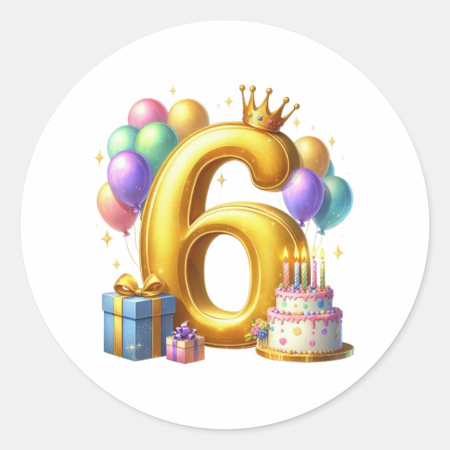 Golden 6th Birthday Classic Round Sticker (Front)