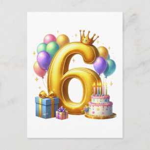 Golden 6th Birthday Invitation Postcard