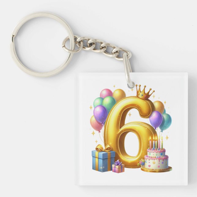 Golden 6th Birthday Key Ring (Front)
