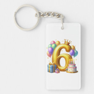 Golden 6th Birthday Key Ring