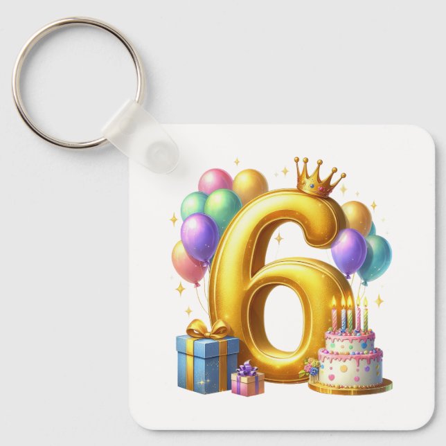 Golden 6th Birthday Key Ring (Front)