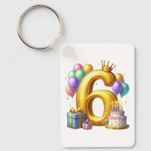 Golden 6th Birthday Key Ring