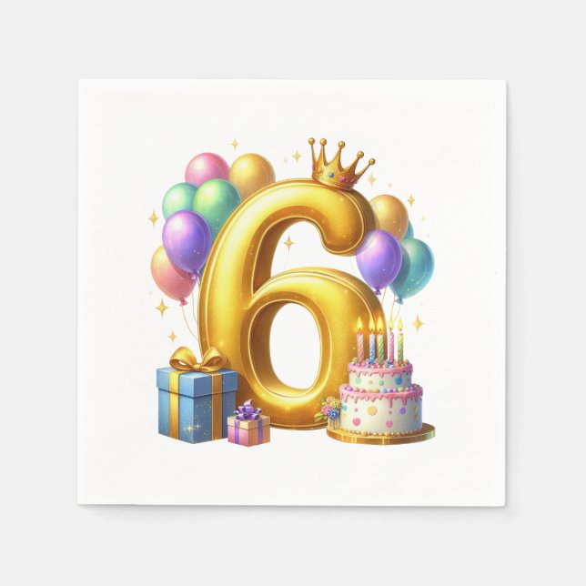 Golden 6th Birthday Napkin (Front)