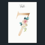Golden 7 Floral Table Number Card<br><div class="desc">Golden number with soft pastel floral embelishment table number card. Personalise text font style,  size,  and colour.</div>