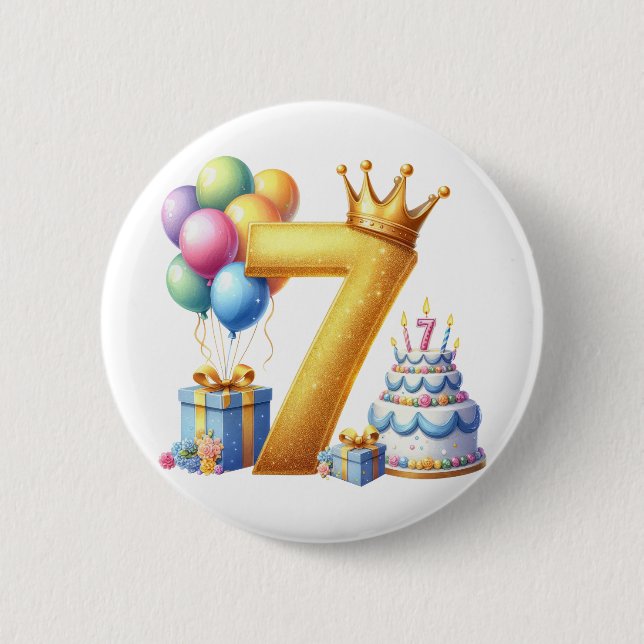 Golden 7th Birthday 6 Cm Round Badge (Front)