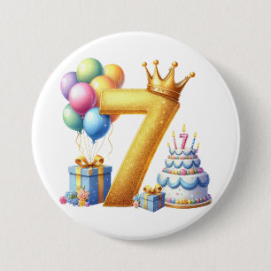 Golden 7th Birthday 7.5 Cm Round Badge