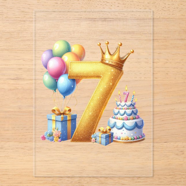 Golden 7th Birthday Acrylic Invitations (Front)