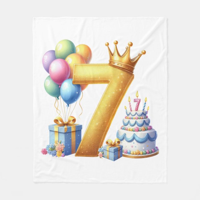 Golden 7th Birthday Fleece Blanket (Front)