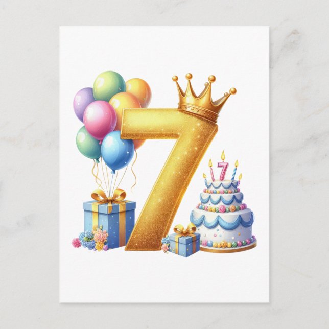 Golden 7th Birthday Holiday Postcard (Front)