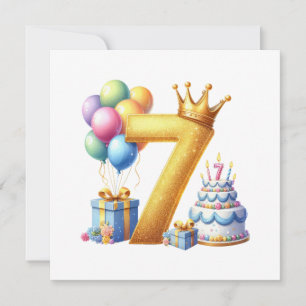 Golden 7th Birthday Invitation
