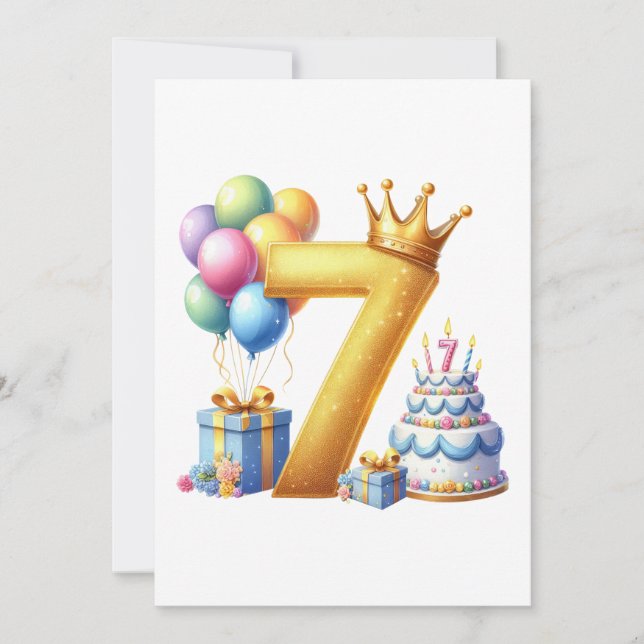 Golden 7th Birthday Invitation (Front)