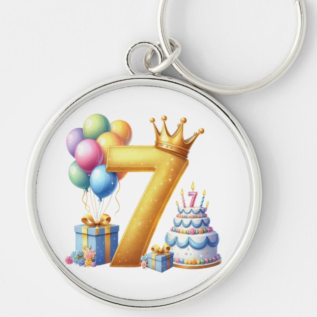 Golden 7th Birthday Key Ring (Front)