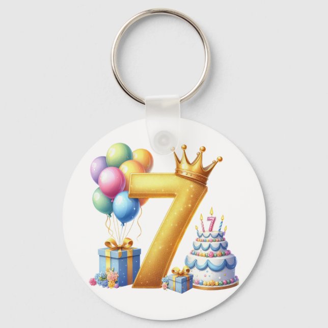 Golden 7th Birthday Key Ring (Front)