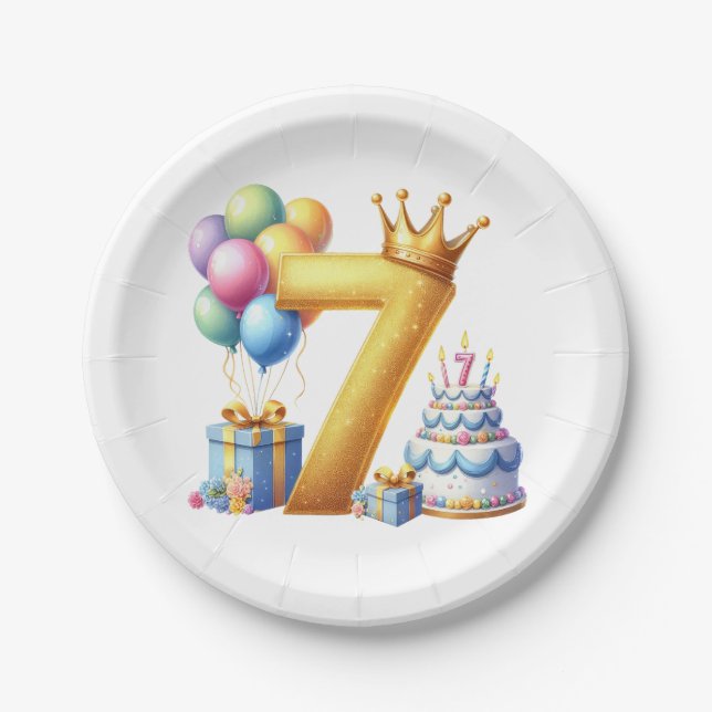 Golden 7th Birthday Paper Plate (Front)
