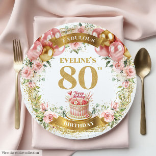 Golden 80 Birthday Plates Decor