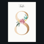 Golden 8 Floral Table Number Card<br><div class="desc">Golden number with soft pastel floral embelishment table number card. Personalise text font style,  size,  and colour.</div>