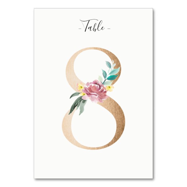 Golden 8 Floral Table Number Card (Front)