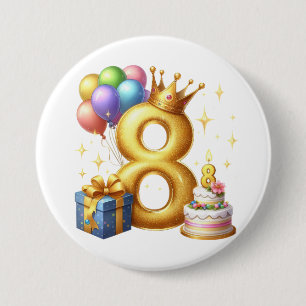 Golden 8th Birthday 7.5 Cm Round Badge