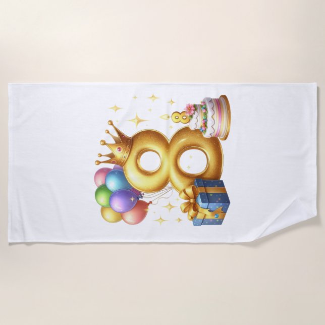 Golden 8th Birthday Beach Towel (Front)