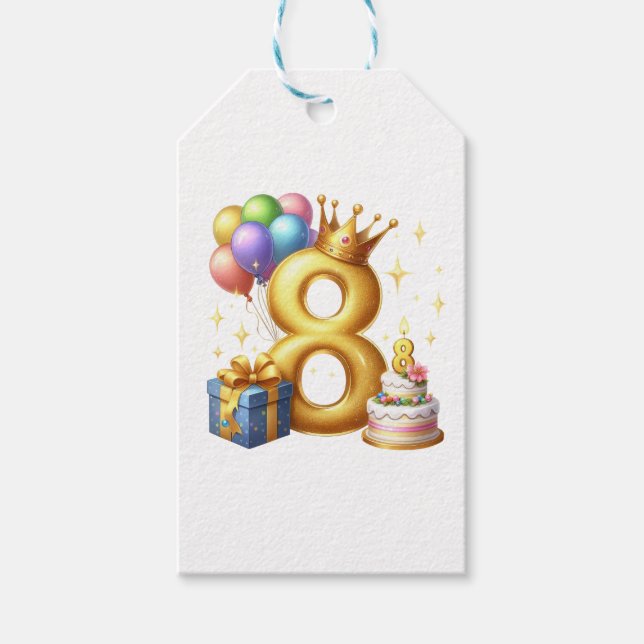 Golden 8th Birthday Gift Tags (Front)