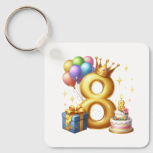 Golden 8th Birthday Key Ring