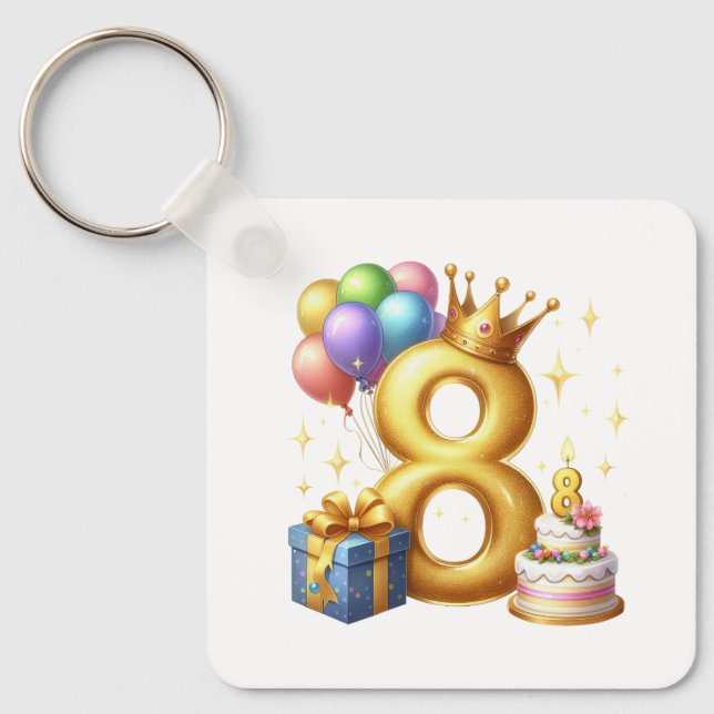 Golden 8th Birthday Key Ring (Front)