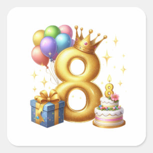 Golden 8th Birthday Square Sticker