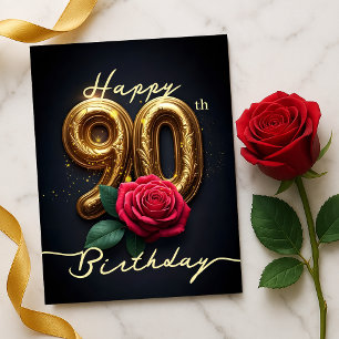 Golden 90th Birthday Elegant Rose Sparkle Postcard