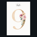 Golden 9 Floral Table Number Card<br><div class="desc">Golden number with soft pastel floral embelishment table number card. Personalise text font style,  size,  and colour.</div>
