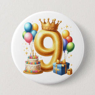 Golden 9th Birthday 7.5 Cm Round Badge