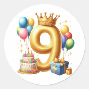 Golden 9th Birthday Classic Round Sticker