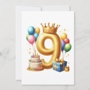Golden 9th Birthday Invitation