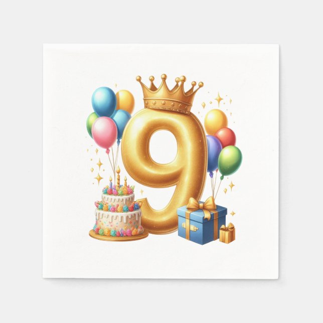 Golden 9th Birthday Napkin (Front)