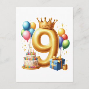 Golden 9th Birthday Postcard