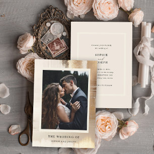 Golden Abstract   Elegant Photo Wedding Invitation