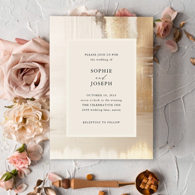 Golden Abstract | Elegant Wedding Invitation (An elegant, faux gold wedding invitation)