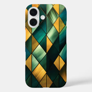 Golden Abstract Green Geometric iPhone 16 Case