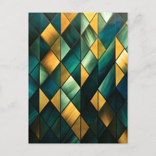 Golden Abstract Green Geometric  Holiday Postcard