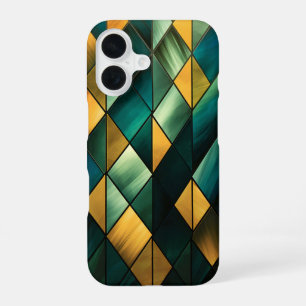 Golden Abstract Green Geometric iPhone 16 Case