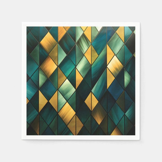 Golden Abstract Green Geometric  Napkin (Front)